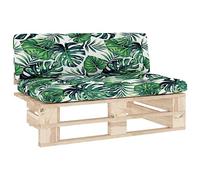 QJBSAVVA Canapé Central Palette de Jardin en Bois de Pin Imprégné - Fauteuil de Milieu Modulable avec Coussin de Siège et Dossier Motif Feuilles pour Terrasse Balcon Salon, 110x65x55 cm