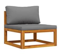 QJBSAVVA Canapé Central Sectionnel en Bois d'Acacia Massif, Siège de Milieu Modulable pour Salon de Jardin Extérieur avec Coussins de Siège et Dossier Gris Foncé, 68x70x60 cm