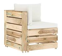 QJBSAVVA Canapé d'angle en palette, 69 x 70 x 66 cm, vert en pin imprégné, avec coussin d'extérieur blanc crème, modulaire, petit canapé pour jardin, terrasse, balcon, salon, salon
