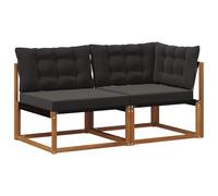 QJBSAVVA Canapé d'angle et central d'extérieur 7 pièces en bois d'acacia, canapé de jardin modulable avec coussin, canapé de salon pour terrasse, balcon et jardin, design bois naturel, module 2 places