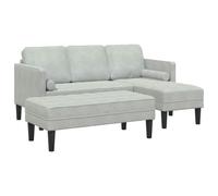 QJBSAVVA Canapé d'angle Modulable 3 Places avec Pouf et 2 Coussins, Ensemble de Canapé Sectionnel de Salon en Polyester Aspect Velours, Pieds en Plastique, Gris Clair