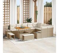 QJBSAVVA Canapé de jardin, 12 pièces, beige crème, 100 x 100 x 71 cm, en polyrotin, avec espace de rangement et cadre en acier résistant aux intempéries, design moderne, pour balcon, terrasse, jardin