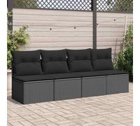 QJBSAVVA Canapé de jardin 4 places en polyrotin noir 220 cm avec coussins en tissu épais, modulaire, peu encombrant, pour terrasse, balcon et petit coin extérieur