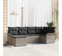 QJBSAVVA Canapé de jardin 6 pièces en polyrotin - Gris clair - 242,5 x 132,5 cm - Mobilier d'extérieur modulaire avec espace de rangement pour balcon, terrasse et jardin