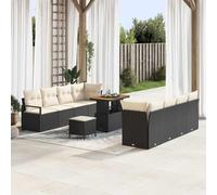 QJBSAVVA Canapé de jardin en polyrotin noir crème 90 x 55 x 71 cm - Canapé d'extérieur modulaire avec bois d'acacia et espace de rangement - Design moderne pour jardin, terrasse et petit balcon