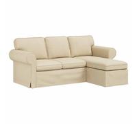 QJBSAVVA Canapé de Salon Modulable en Tissu Crème, Sofa Moderne avec Structure en Métal Stable, Accoudoirs en Bois et Coussins de Chaise Confortables, 195 x 138 x 80 cm