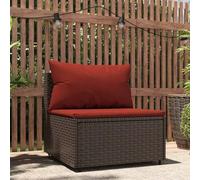 QJBSAVVA Canapé d'extérieur marron en rotin synthétique résistant aux intempéries avec coussin d'assise rouge cannelle - Petit canapé de salon modulaire - Petit - 63 x 63 x 57,5 cm - Robuste - Meuble