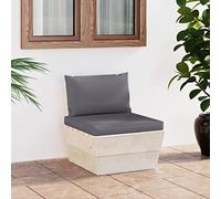 QJBSAVVA Canapé en palettes avec coussin en bois d'épicéa imprégné anthracite 60 x 60 x 65 cm pour jardin, balcon et salon