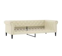 QJBSAVVA Canapé-Lit de Jour 2 en 1 en Similicuir Crème 100x200 cm | Ce divan convertible élégant avec lattes en bois offre une assise confortable pour optimiser votre salon ou chambre.