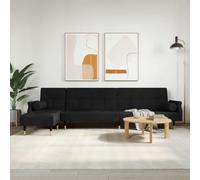 QJBSAVVA Canapé-lit extensible en forme de L en velours noir avec méridienne - 271 x 140 x 70 cm - Canapé confortable avec fonction couchage pour salon et chambre d'amis