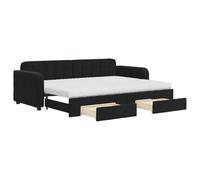 QJBSAVVA Canapé-Lit Gigogne 80x200 cm avec 2 Tiroirs Velours Noir | Ce meuble polyvalent 2-en-1 avec matelas mousse offre un couchage extensible et un rangement intégré pour votre salon.
