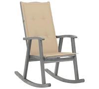 QJBSAVVA Chaise à Bascule en Bois d'Acacia Massif avec 2 Coussins Beige, Fauteuil à Bascule Vintage pour Salon et Terrasse, Design Ergonomique avec Dossier Haut, Finition Grise, 57x100x117 cm