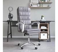 QJBSAVVA Chaise de bureau avec fonction allongée, en cuir synthétique, gris, 63 x 56 x (112,5-122) cm, hauteur réglable, chaise pivotante, charge maximale : 110 kg, pour la maison, le bureau, la
