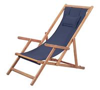 QJBSAVVA Chaise de Plage Pliable en Bois d'Eucalyptus, Chilienne avec Oreiller et 3 Positions Réglables, Transat pour Jardin, Terrasse et Camping, 127 x 60 cm, Bleu