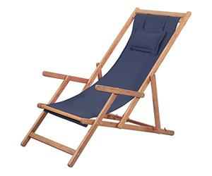 QJBSAVVA Chaise de Plage Pliable en Bois d'Eucalyptus, Chilienne avec Oreiller et 3 Positions Réglables, Transat pour Jardin, Terrasse et Camping, 127 x 60 cm, Bleu