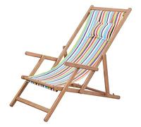 QJBSAVVA Chaise de Plage Pliable en Bois d'Eucalyptus, Transat de Jardin Inclinable 3 Positions avec Oreiller, Chilienne Multicolore pour Terrasse, Balcon et Camping, Largeur 60 cm