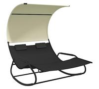 QJBSAVVA Chaise longue à bascule double avec toit solaire, chaise longue de jardin pour 2 personnes, lit à bascule avec cadre en acier et coussin, chaise longue de relaxation pour jardin, terrasse et