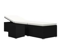 QJBSAVVA Chaise Longue de Jardin en Résine Tressée avec Coussin Blanc Crème et Table Basse, Bain de Soleil Réglable Double Côté pour Terrasse Balcon et Bord de Piscine, Noir