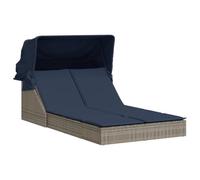 QJBSAVVA Chaise longue double avec auvent et coussin, chaise longue de jardin en polyrotin pour 2 personnes, lit de jardin avec dossier réglable, chaise longue de relaxation pour terrasse et jardin