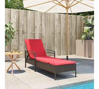 QJBSAVVA Chaise longue en rotin polyéthylène, avec dossier réglable et coussin lavable, marron, 63 x 200 x 81 cm, robuste, pour terrasse, balcon et plage