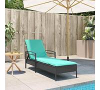 QJBSAVVA Chaise longue en rotin synthétique - Noir - 63 x 200 x 81 cm - Avec dossier réglable et coussin lavable - Chaise longue de jardin confortable pour terrasse, balcon et plage