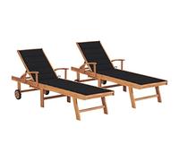 QJBSAVVA Chaise longue en teck avec dossier réglable et coussin noir - 195 x 59 x 5 cm - Chaise longue de jardin, de plage, de relaxation, pour terrasse, piscine et balcon