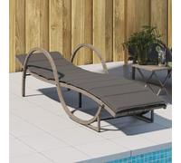 QJBSAVVA Chaise longue grise 60 x 199 x 42 cm en rotin polyéthylène, avec dossier réglable et coussin rembourré épais, résistant aux intempéries et très résistant, pour jardin, balcon et plage