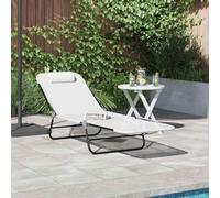 QJBSAVVA Chaise longue pliable avec appui-tête en textilène crème 55 x 182 x 85 cm - Pour jardin, balcon et plage - Robuste - Charge maximale : 150 kg - Design moderne