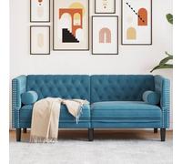 QJBSAVVA Chesterfield Canapé 2 places en velours bleu confortable avec coussin de nuque Design classique pour salon, bureau ou chambre d'amis