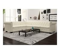 QJBSAVVA Chesterfield Canapé d'angle 6 places en simili cuir blanc avec agrafage à boutons et rivets Canapé de luxe pour salon bureau grand confort 260x205x73cm