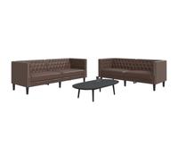 QJBSAVVA Chesterfield Lot de 2 canapés en cuir synthétique marron Design classique avec boutons et rembourrage épais Confortable et durable pour salon, bureau ou balcon