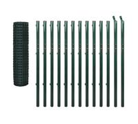 QJBSAVVA Clôture Euro Grillage de Jardin 25 x 1,7 m Vert, Kit Complet avec 13 Poteaux et Accessoires, Barrière en Acier Plastifié pour Délimitation Terrain et Enclos Animaux