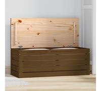 QJBSAVVA Coffre marron miel 89 x 36,5 x 33 cm en pin massif avec couvercle pratique, robuste et stable, design moderne pour salon, chambre à coucher et couloir