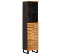 QJBSAVVA Colonne de Salle de Bain en Bois de Mangue Massif, Armoire de Rangement Haute avec 1 Tiroir, 1 Étagère et 1 Porte pour Toilette, Coloris Chêne Artisanal, 38 x 33 x 160 cm