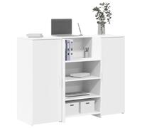 QJBSAVVA Comptoir de réception blanc 135 x 50 x 103,5 cm en bois avec espace de rangement et design polyvalent pour bureau, hôtel et clinique