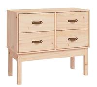 QJBSAVVA Console de Rangement en Bois de Pin Massif 90 x 40 x 78 cm Armoire Basse Buffet Commode avec 4 Tiroirs et Poignées en Cuir pour Salon Chambre Entrée