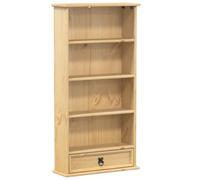 QJBSAVVA Corona Armoire CD étroite 52 x 17,5 x 103 cm en bois de pin massif avec tiroir, poignée en métal, finition cire miel, bibliothèque moderne pour salon, bureau, chambre à coucher