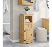 QJBSAVVA Corona Armoire de salle de bain, 45 x 33 x 110 cm, en pin massif avec finition cire de miel, avec tiroir, porte et compartiment ouvert, espace de rangement pour ustensiles de salle de bain