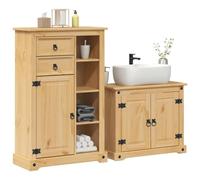 QJBSAVVA Corona Ensemble de meubles de salle de bain en pin massif avec finition cire miel, meuble de lavabo et armoire de rangement Design rustique pour salle de bain, WC d'invités