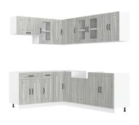 QJBSAVVA Cuisine Complète 11 Pièces Kalmar, Ensemble Meubles de Cuisine avec Armoires Murales et Meubles Bas d'angle, Rangement Modulaire en Bois d'Ingénierie, Gris Sonoma