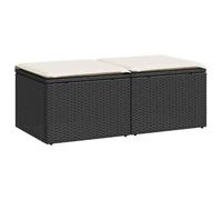QJBSAVVA Ensemble 2 Tabourets de Jardin Résine Tressée et Coussins Noir | Repose-pieds modulaires pour terrasse et arrière-cour avec assise rembourrée et structure en acier stable.