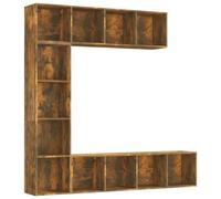 QJBSAVVA Ensemble Bibliothèque Meuble TV 3 Pièces, Étagère de Rangement Salon 12 Compartiments, Design Modulable, Bois d'Ingénierie, Chêne Fumé, 180x30x180 cm