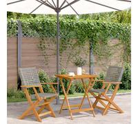QJBSAVVA Ensemble bistro 3 pièces pliable 60 x 60 x 75 cm Bois d'acacia et rotin PE gris Design moderne robuste et peu encombrant pour balcon, jardin, terrasse et petits coins extérieurs