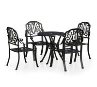 QJBSAVVA Ensemble Bistro 5 Pièces en Aluminium Coulé Noir | Salon de table et chaises robustes pour balcon, terrasse ou jardin, avec trou pour parasol pratique.