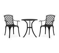 QJBSAVVA Ensemble Bistro de Jardin 3 Pièces en Aluminium Coulé Noir | Mobilier de terrasse comprenant une table ronde et deux chaises à dossier haut pour votre balcon ou patio.