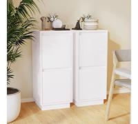 QJBSAVVA Ensemble buffet 2 portes en pin massif et MDF blanc avec pieds flottants pour salon, couloir et cuisine