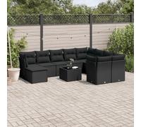 QJBSAVVA Ensemble canapé de jardin en polyrotin noir 62 x 62 x 69 cm avec plateau en verre résistant aux intempéries et coussins amovibles - Ensemble salon moderne pour balcon, terrasse et jardin
