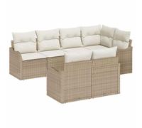 QJBSAVVA Ensemble Canapé de Jardin Modulable 7 Pcs Polyrotin Beige | Idéal pour aménager votre terrasse ou patio. Cet ensemble intègre des espaces de stockage pratiques.