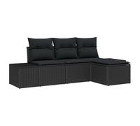QJBSAVVA Ensemble Canapé de Jardin Modulaire 4 Pcs en Résine Tressée Noir | Idéal pour terrasse et balcon, ce salon modulable en résine tressée avec coussins amovibles offre un confort optimal.