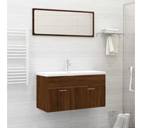 QJBSAVVA Ensemble d'armoire de salle de bain avec miroir, aspect chêne, 90 cm de large, meuble sous-vasque, à suspendre, pour salle de bain, WC d'invités